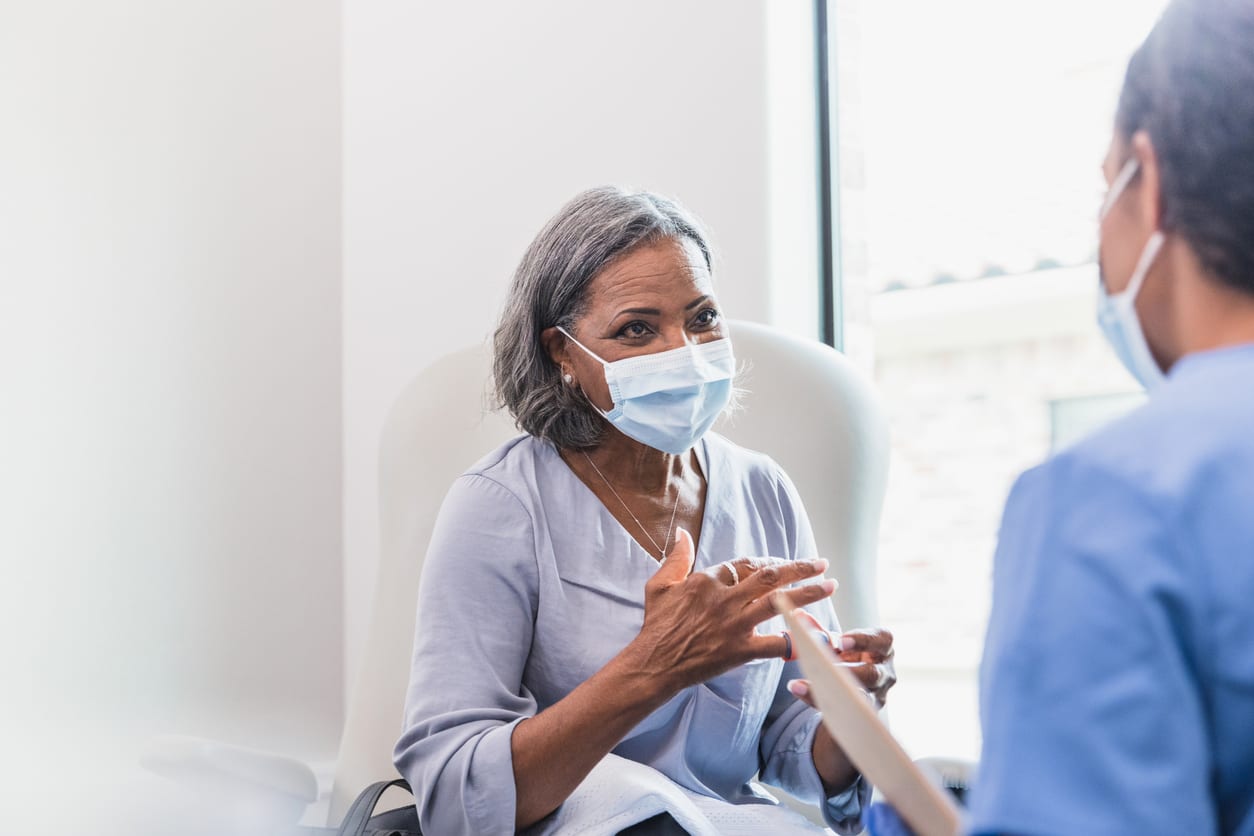 x-rays Senior adult patient talks with provider
